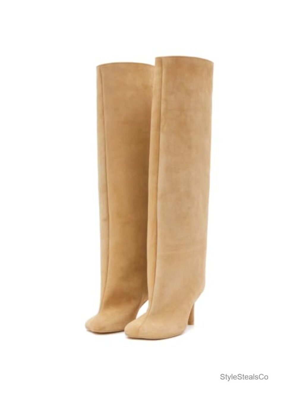 Faux Suede Knee High Stiletto Heel Boots Square Toe Wide Calf
